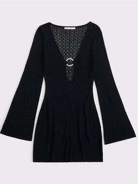 long-sleeve hardware mini sweater dress Cresida Knit Long Sleeve Mini Dress With Hardware / Peppercorn | MESHKI